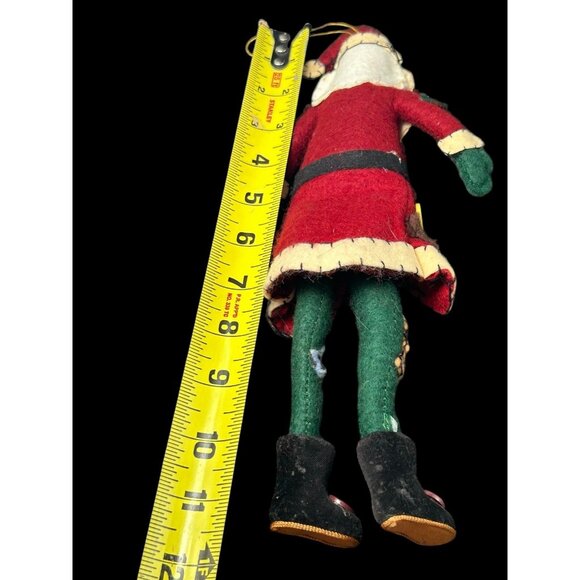 Vintage Skinny Felt Patchwork Hand Sewn Santa Clause Ornament 12" Handmade - Picture 8 of 8